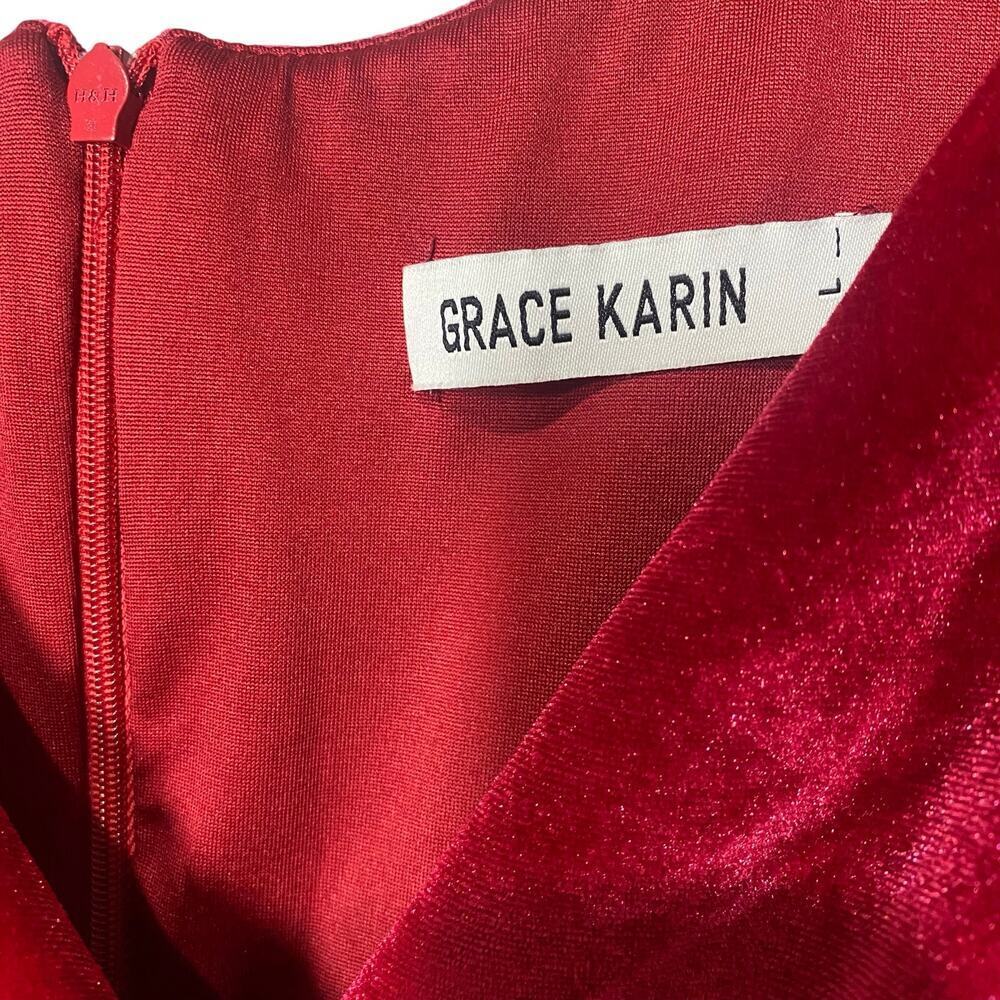 GRACE KARIN Red Velvet Dress, Sleeveless V-line, Flared A-Line, Zip, Midi, Large - Picture 3 of 12